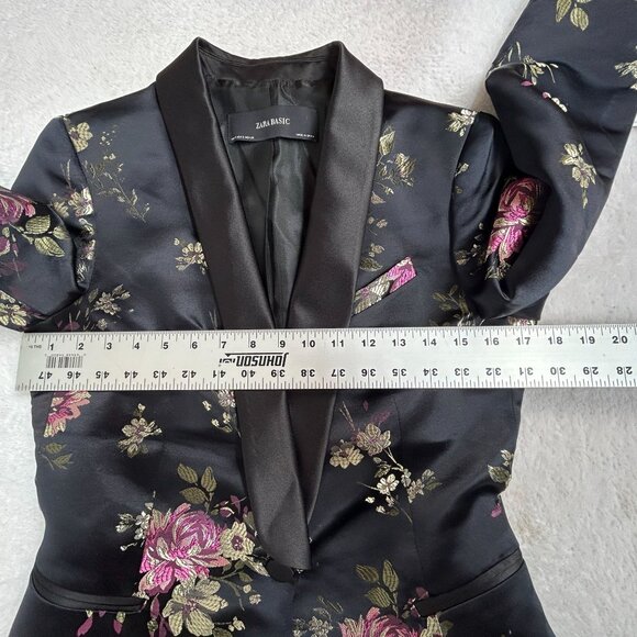 Zara Basic Womens Black Floral Shawl Collar Blazer Jacket Small Lined New $99 - Picture 7 of 9